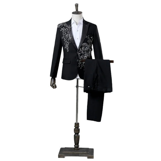 Stylish Stage Performance Men's Singer Nightclub Barbecue Suit Floral Embroidery Three-dimensional Double-sided Jacket