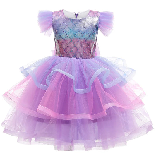 Mermaid Princess Ball Gown Girls Cosplay Costumes Shiny Layered Tutu Dress Carnival Girls Party Dresses Birthday Dress Gifts