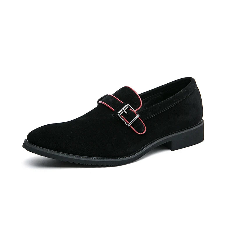 British style simple business dress shoes men's leather frosted flip fur loafers slip-on pointy peas casual shoes