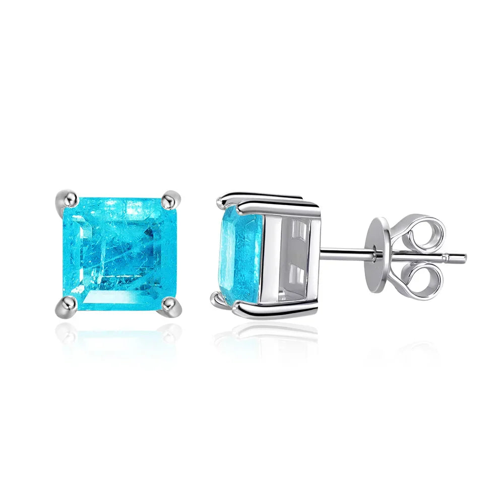 7*7mm emerald Stud Earrings for Women S925 Sterling Silver Lab Paraiba Tourmaline Gemstone Wedding Earrings Fine jewelry