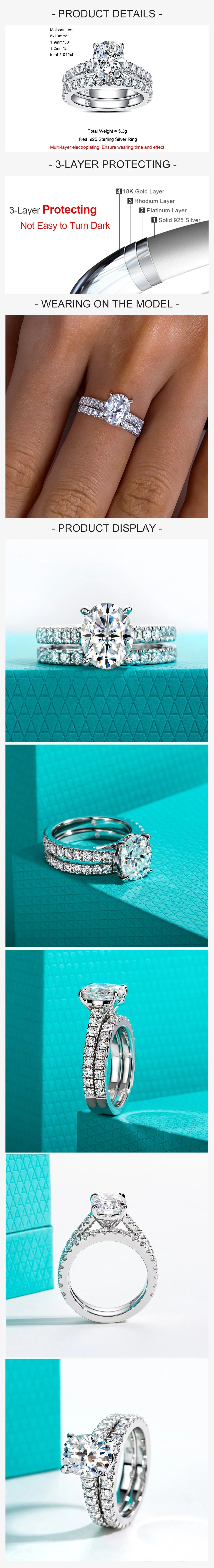 3ct (Total 4.042ct) Oval Cut D Color Moissanite Bridal Ring Set Wedding Band Silver Rings With Cer Jewelry Wholesale