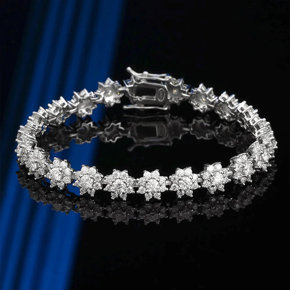 Full Moissanite Tennis Bracelet For Woman S925 Silver Certified Lab Diamond Flower Shape Bracelet Party Fine Jewelry