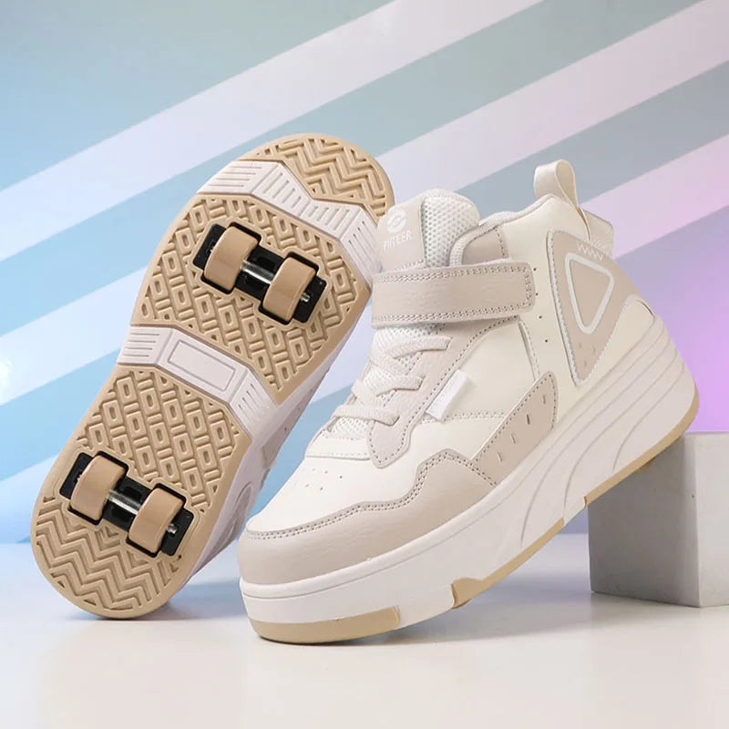 Kids Roller Skate Shoes Fashion Casual Sports Children 4-Wheels Sneakers for Boys and Girls Outdoor Running