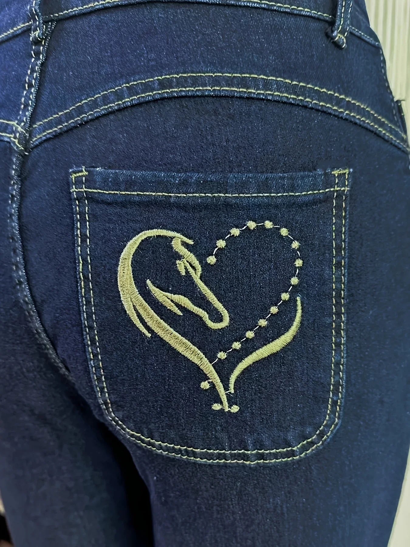 High-Waisted Embroidered Flare Jeans - Stretch Denim Bell Bottoms