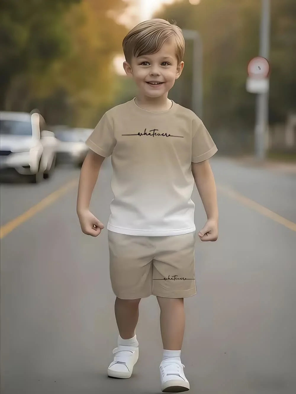Boys Loose Casual Sets Summer Teen Gradient T-Shirts Shorts 2PCS Big Kids Sport Short Sleeve Clothes Suits Children Print Outfit