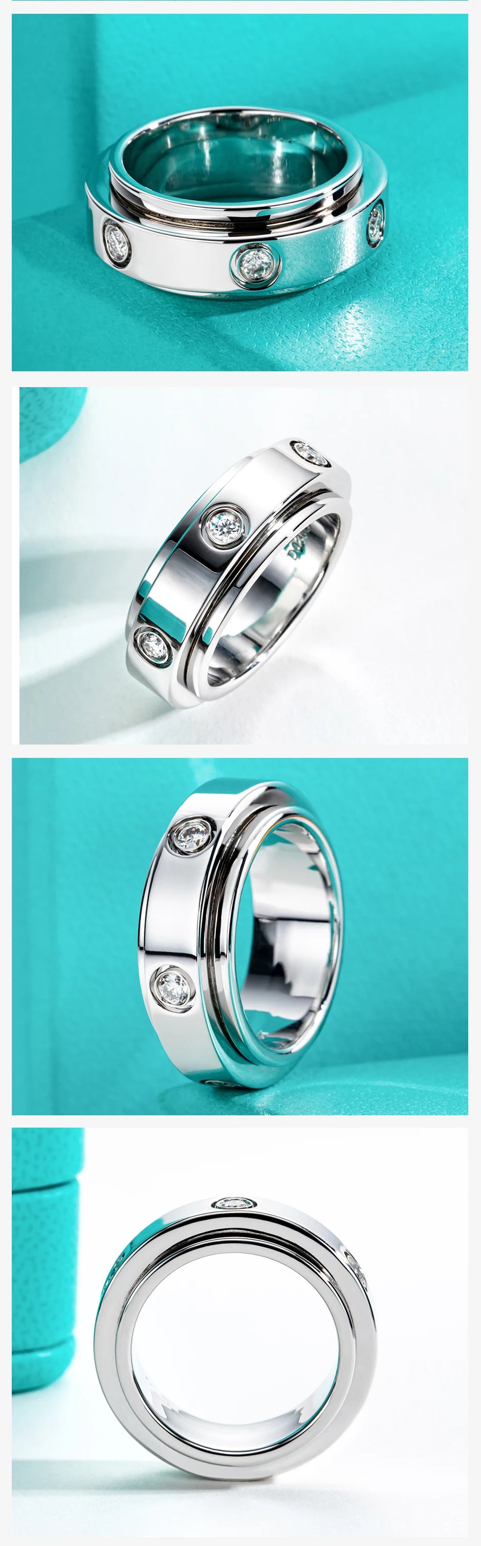 Moissanite Spinner Rings 14k Plated 2.5mm D Color VVS1 Moissanite Wedding Band Fidget Spinners Rings Unzip Jewelry