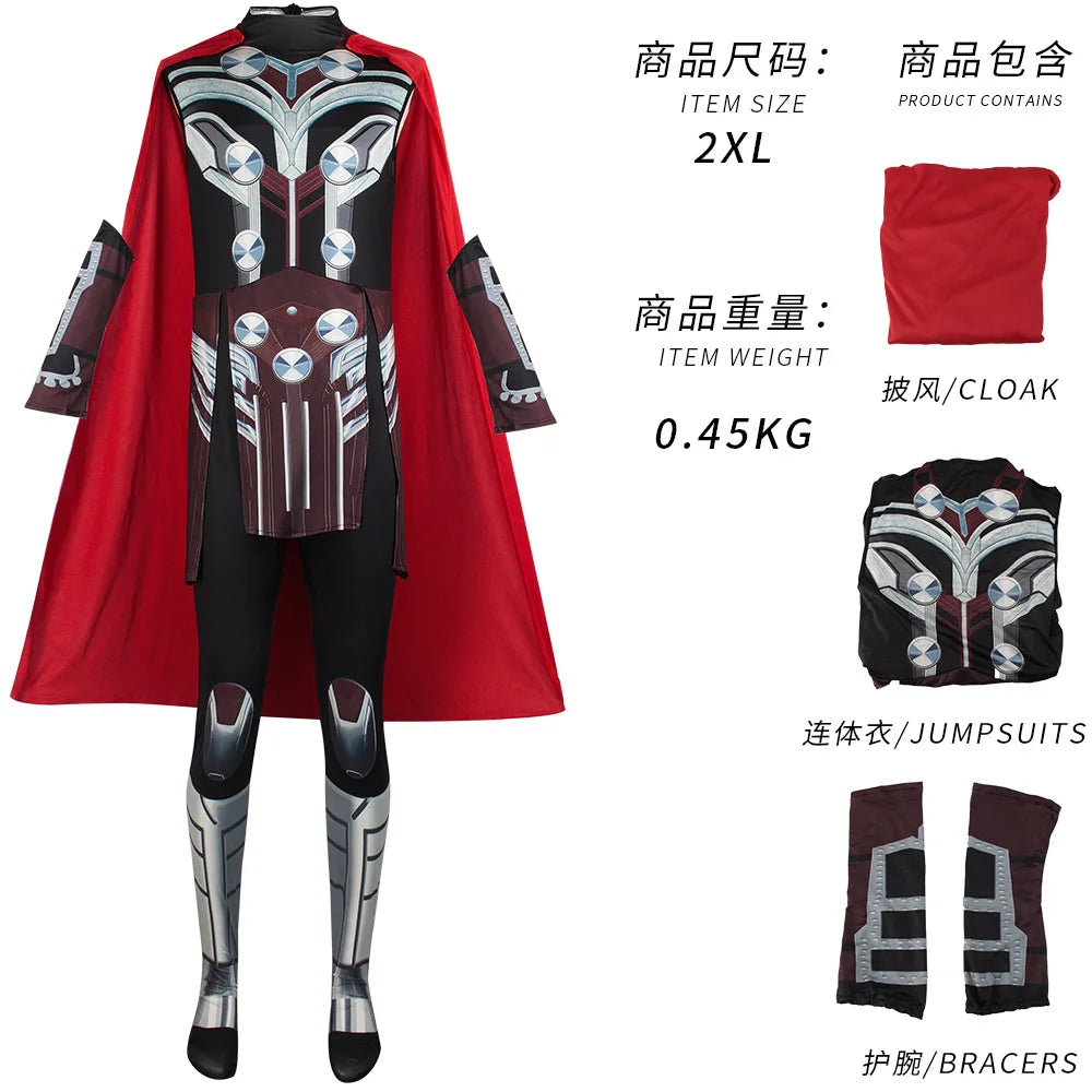 Thor Jane Cosplay Costume Adult Boys Girl Jumpsuit Halloween COS Bodysuit Carnival Party Outfits Cape for Men Women Boy Girl