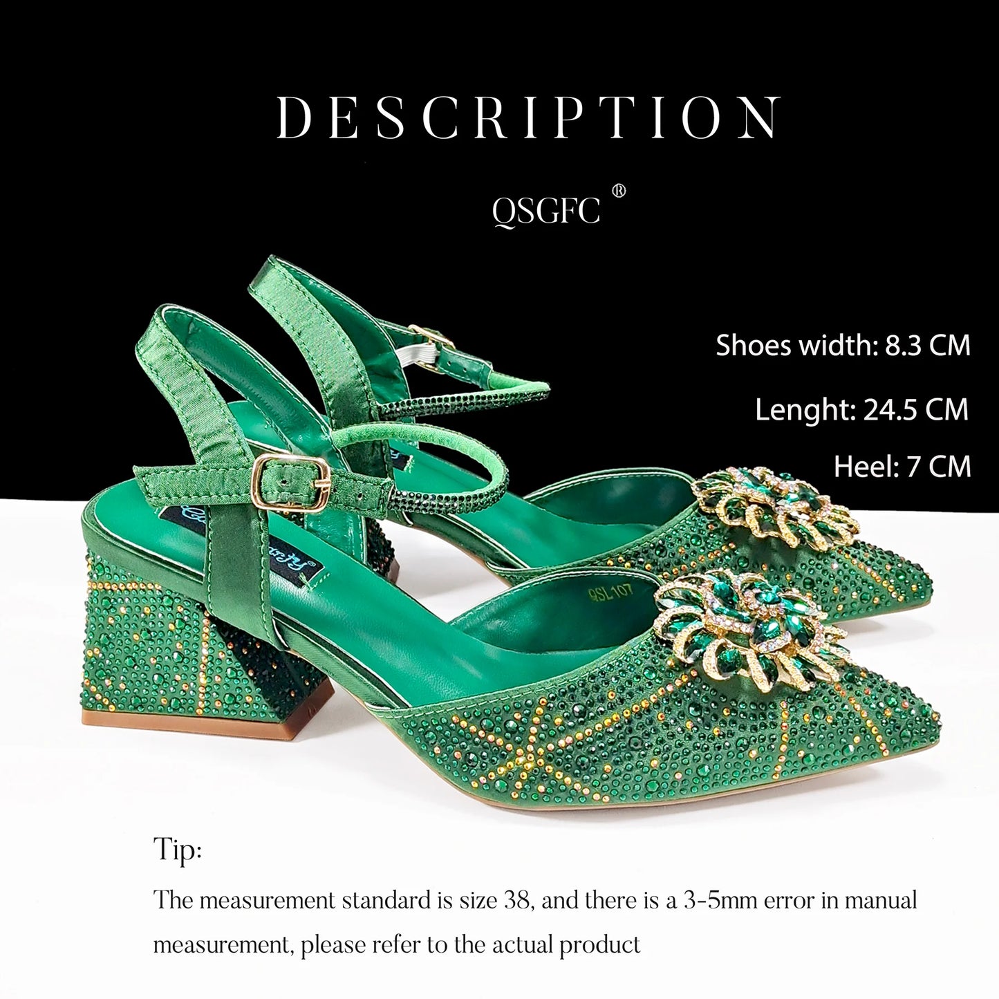 Ladies Elegant Pointed Toe Shoes with shiny Metal Stand Bag Women Party Shoes or Commuting Shoes and Bag Set