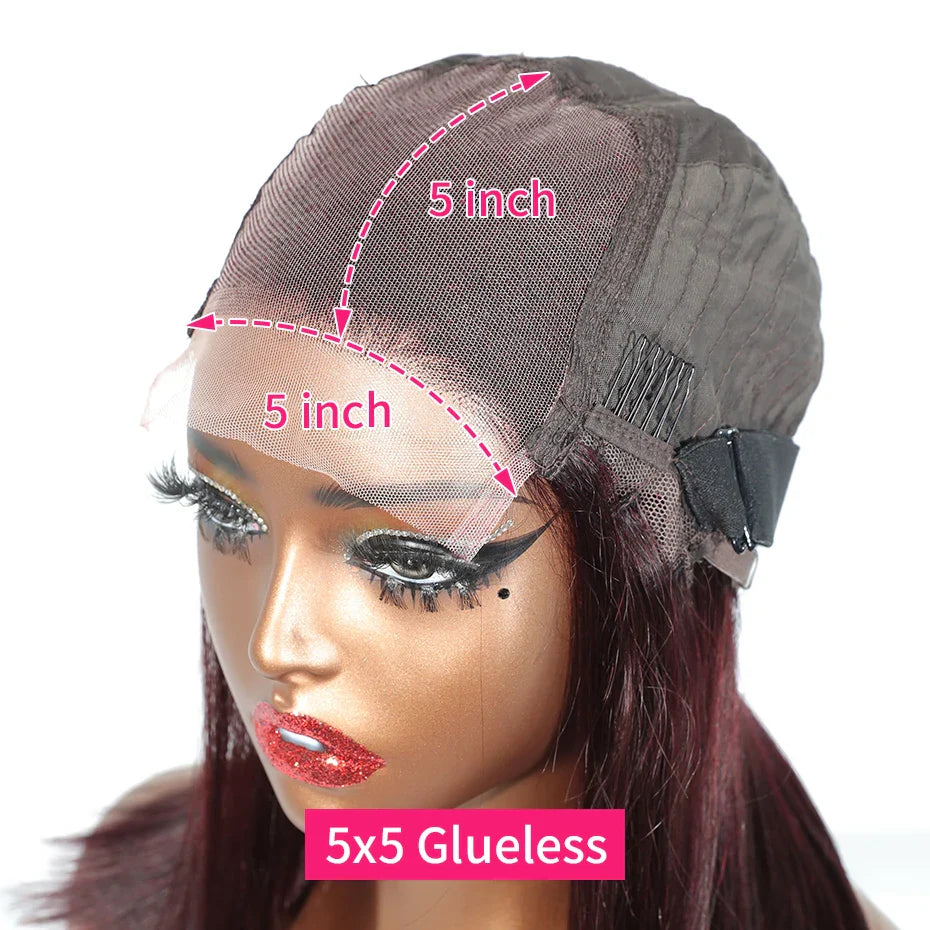 13x6 13x4 Frontal Bob 100%Human Hair Lace Front Wig Dark 99J Burgundy Square Cut Raw Vietnamese Bone Straight 250% Pre Plucked