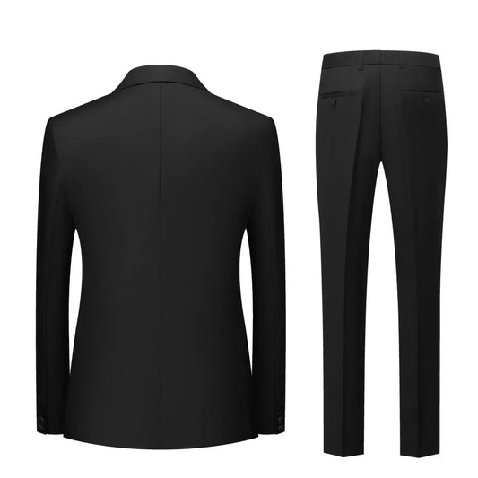 Men Suit 2 Pieces Black With Bright Lapel Double Button For Wedding Groom Banquet Party Business Work Casual Jacket And Pants