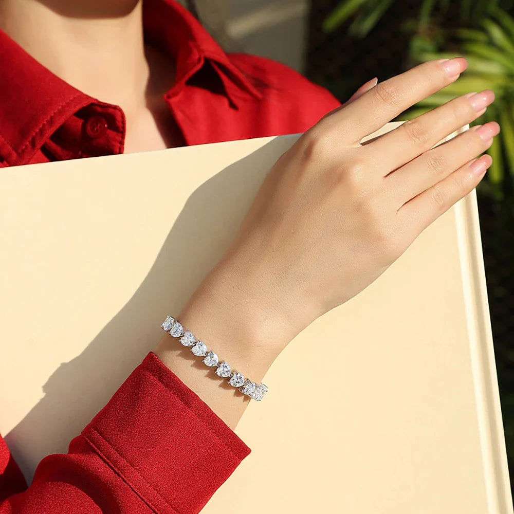Heart Shape Moissanite Tennis Bracelets with Certificates 925 Sterling Silver Sparkling Diamond Bangle Fine Jewelry for Women
