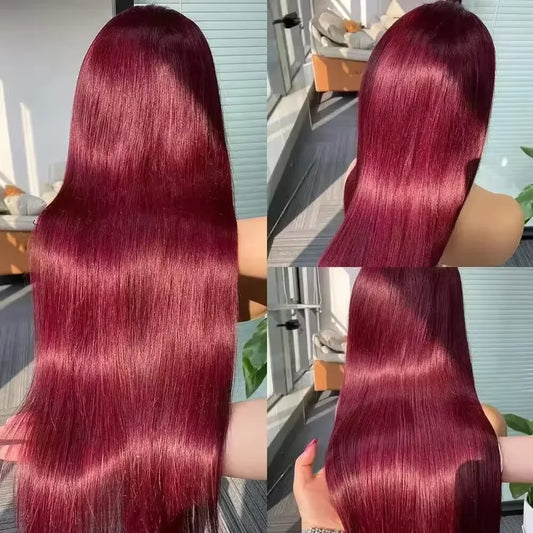 99J Burgundy Straight Lace Front Human Hair Wigs 13x4 13x6 HD Transparent Full Lace Frontal Wig 200 Density Straight Hair Wigs