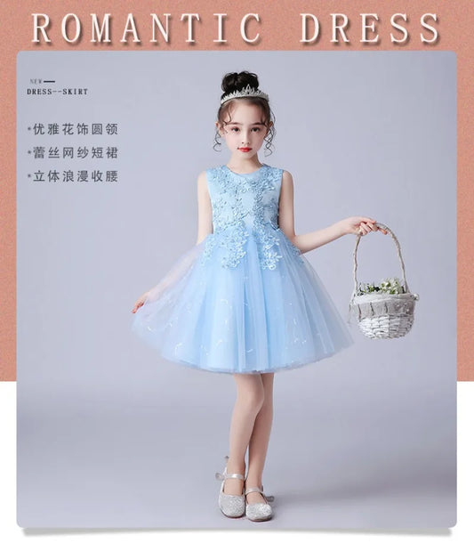 Summer Children Girls Sundress Young Teenagers Girls Sleeveless Princess Evening Dress 3-12Y Kids Girls Puffy Tulle Dress