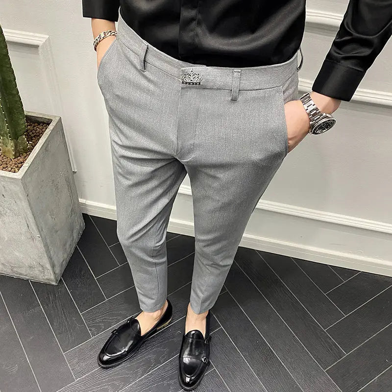 Men's Slim Fit Chino Pants with Embroidered Design - Classic Korean Style Casual Trousers for Daily Wear 28-42