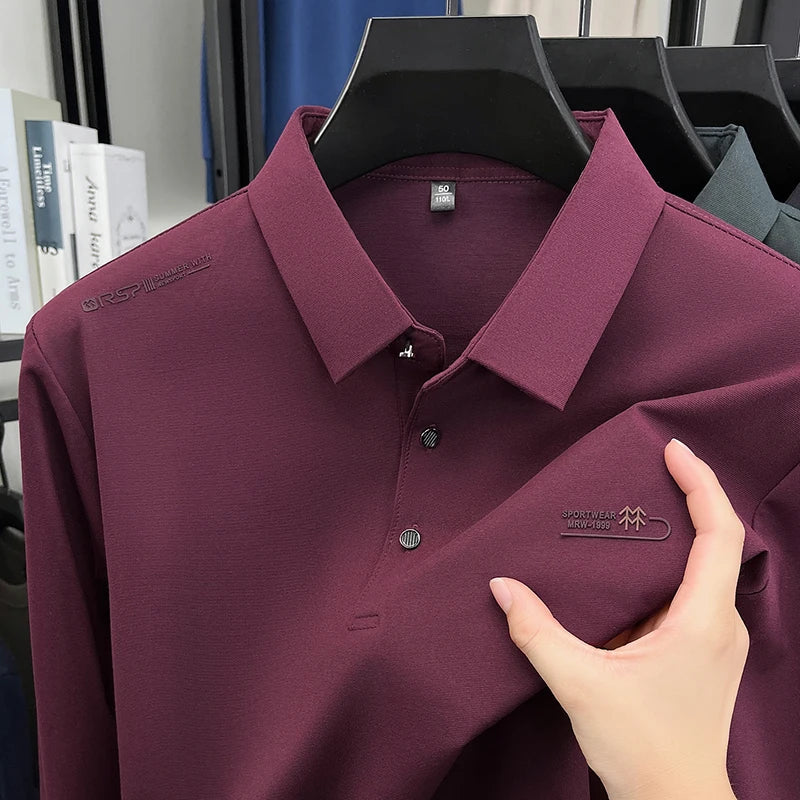 Original Design Men's Polo Shirt Lapel Long Sleeve T-Shirt Autumn New Letter Print Wrinkle-Free Fashion Business Casual Menswear
