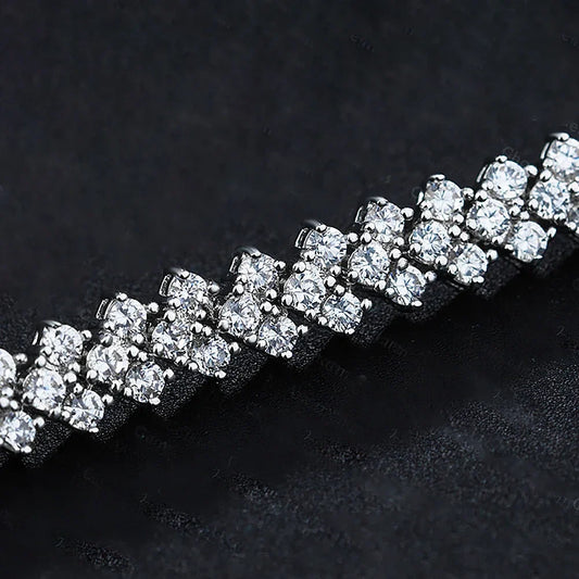 1.5mm Real Moissanite Tennis Bracelet S925 Sterling Silver 3-row Heart Lab Diamond Bracelets for Bridal Women Wedding Jewelry