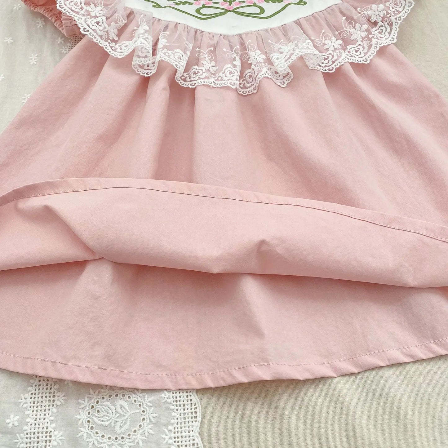 2026 New Summer Sister Clothing Short Sleeved Cotton Embroidery Kids Princess Dress 2-6Y Baby Girl Birthday Party Lace Dress