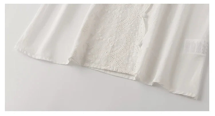 2026 Summer Embroidery Puff Sleeve Linen Cotton Women Blouse Spring Casual White Hollow Out Tops Short Sleeve Shirt
