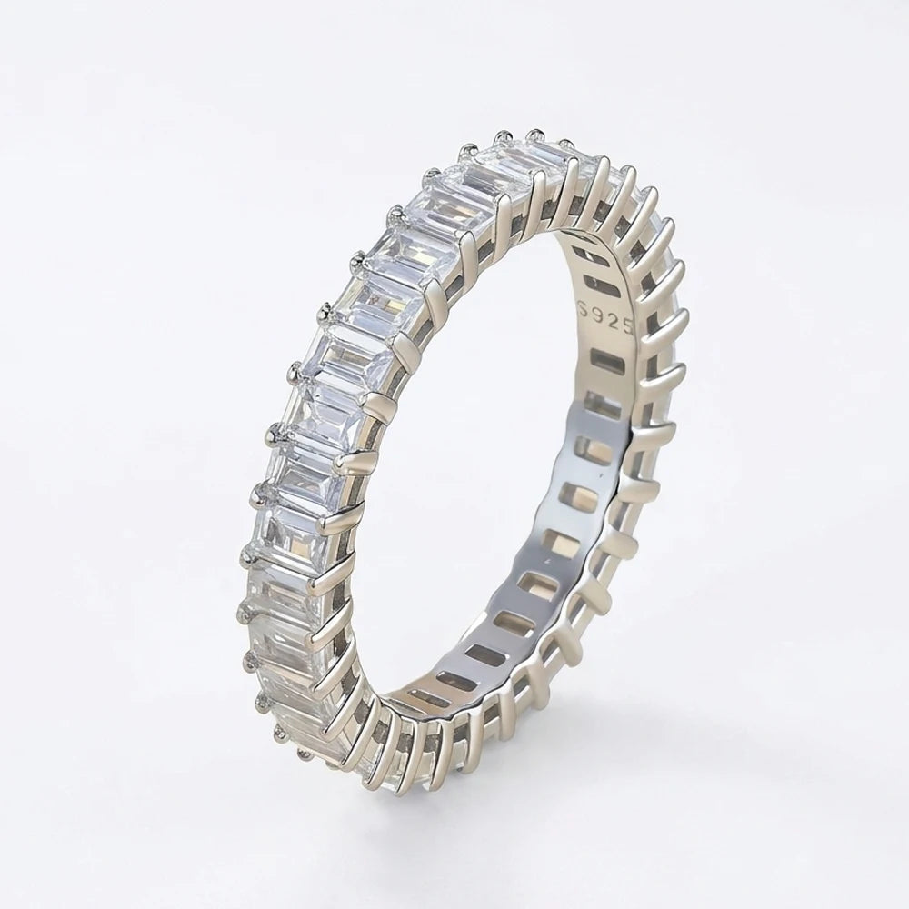 Emerald Cut Moissanite Eternity Ring 925 Sterling Silver Wedding Band D VVS Lab Grow Created Moissanite Rings for Women