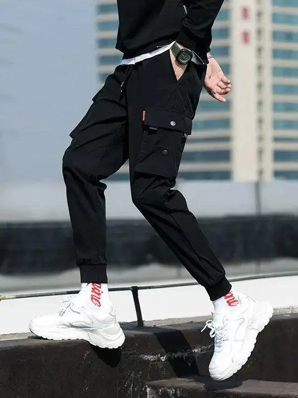 2025 New Men's Cargo Pants Casual Hip Hop Hit Color Multiple Pockets Trousers Streetwear Ribbons Techwear Sweatpants 