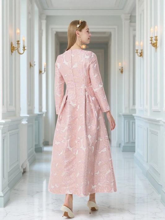 Elegant Women Long Maxi Jacquard Dress Party Fashion Floral Clothing New Arrival Evening Vintage Ladies Ball Gown Vestido
