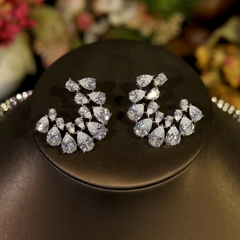 Luxury Sparkling Zircon Geometric Design Wedding Necklace Jewelry Sets Bijoux Femme Ensemble X0610