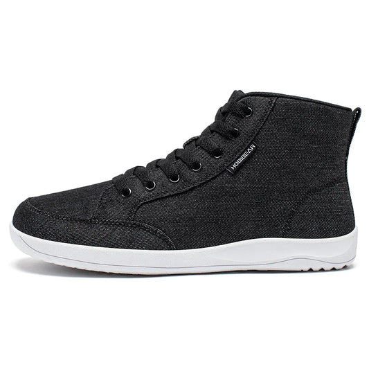 Sapatilhas Unissex Mid-Top Barefoot com Bico Largo em Lona Zero Drop para Caminhada ao Ar Livre com Cadarço
