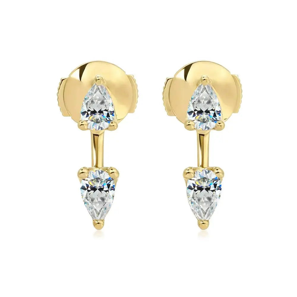 2-Stone Pear Cut Moissanite Diamond Earrings for Women 925 Sterling Silver Plated 18k Gold Waterdrop Earcuff Earring Detachable