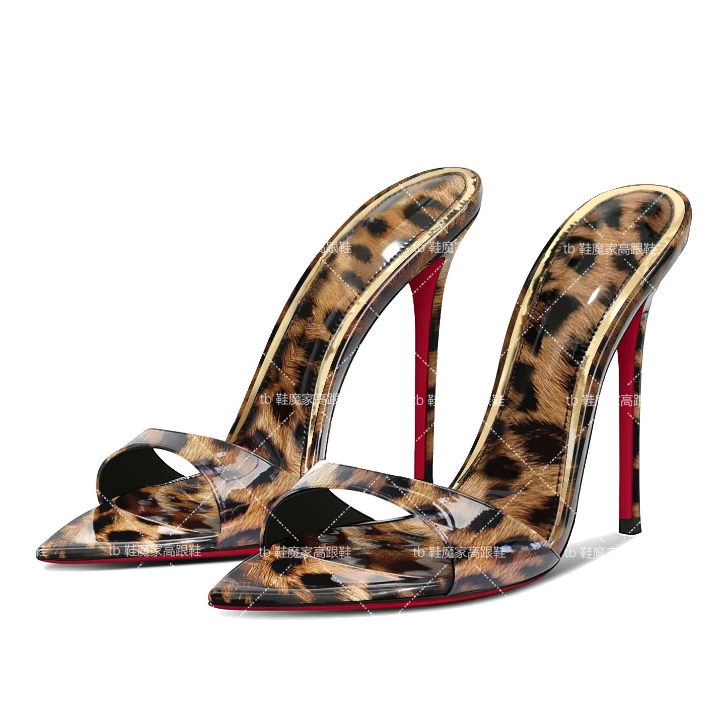 2025 New Leopard Pattern Pointed High Heels for Women, Ultra fine Heels, Slippers with Bare Toes, Half Dragged, Simple Sandals