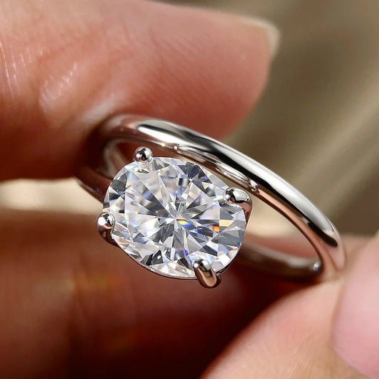 2ct Oval Cut Moissanite Rings for Women GRA Certified S925 Sterling Sliver Plated 18k White Gold Stackable Dainty Ring