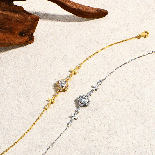 1.0CT Round Cut Moissanite Diamond Flower Bracelet for Women 925 Sterling Silver Wedding Engagement Fine Jewelry 16+3cm