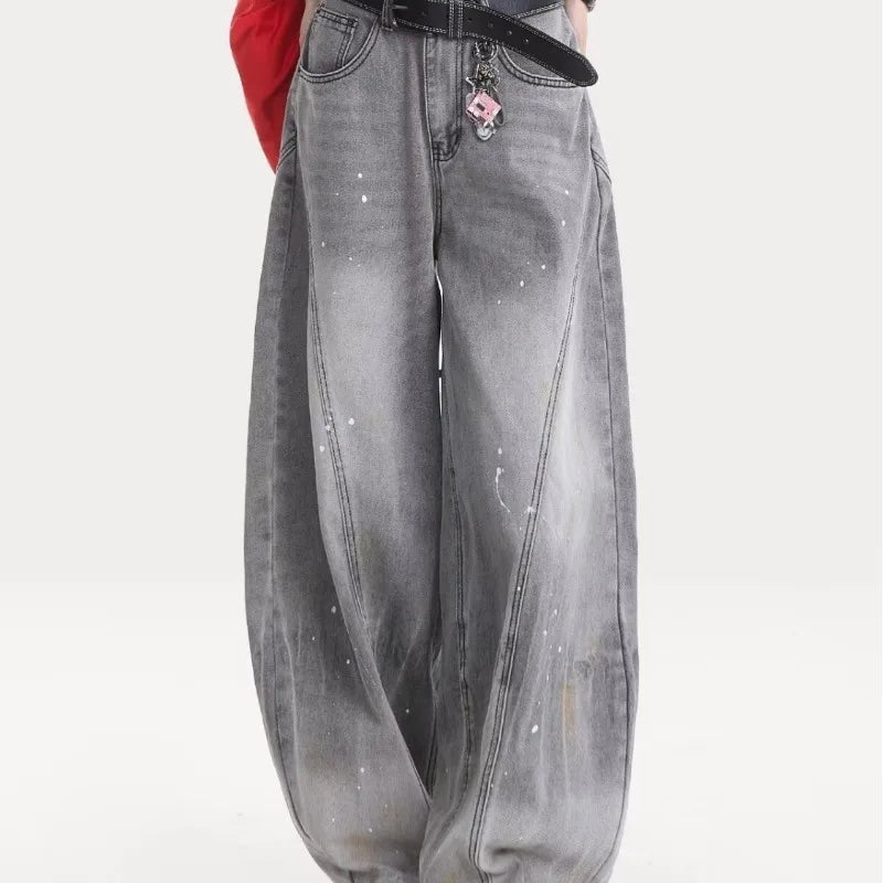 Retro washing smoke grey ink jeans