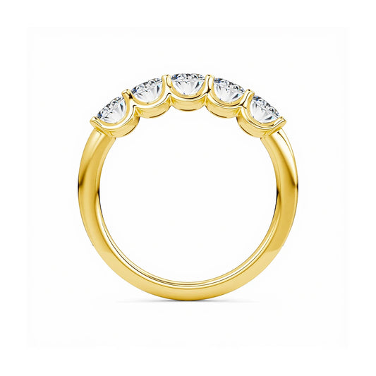 14K Yellow Gold Engagement Ring GRA Certified Moissanite Row Band 5 Stone 1.5ctw 100% Authentic for Women Wedding Jewelry