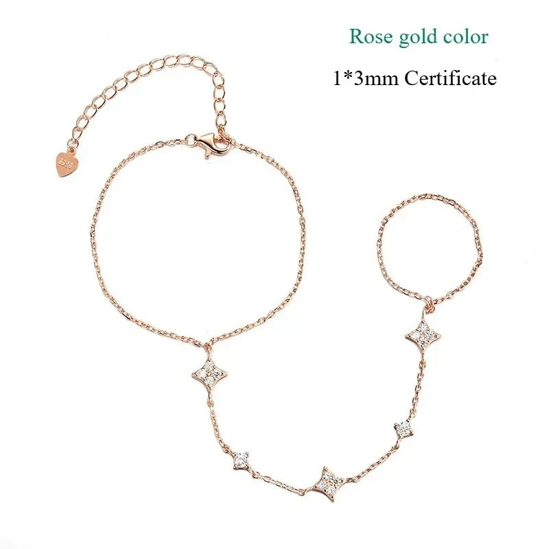 14K Plated Certified Moissanite Bracelets for Women Girls 14-21cm Adjustable Chain Lab Diamond 100% Real Pure Silver 925