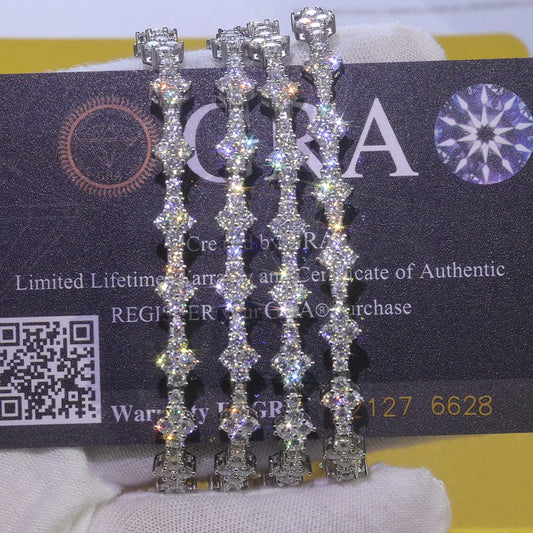 925 VVS Moissanite Star Chain Bracelet Hip Hop Jewelry Bling Iced Out Tennis Cross Bracelet Sterling Silver with GRA 7/8inch