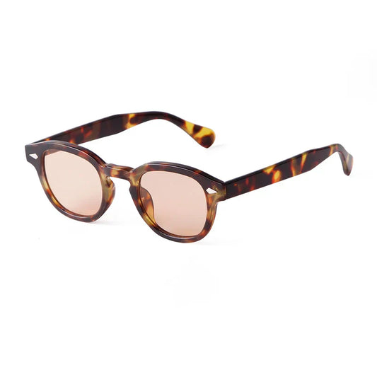 Vintage Tortoise Shell Round Sunglasses Women Men 2026 Brand Design Retro Rivet Yellow Blue Lens Square Sun Glasses Female Male