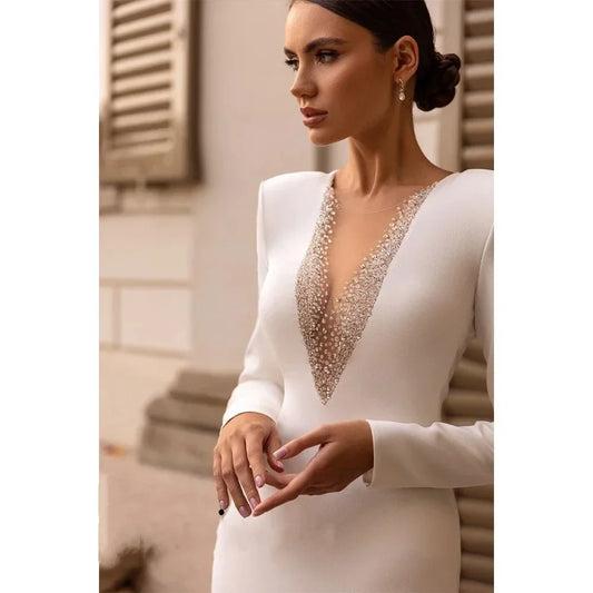 Customized Satin Mermaid Wedding Dresses Bridal Gowns Robes Deep V-Neck Floor Length Vestidos De Novia robe de mariée