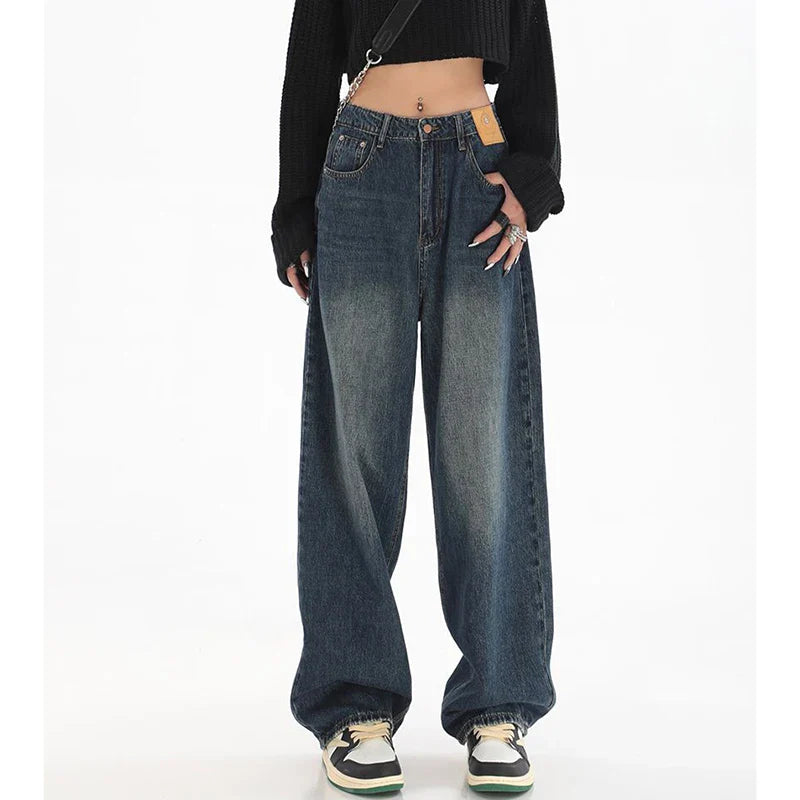 Calça Jeans Baggy Retrô Clássica de Cintura Alta