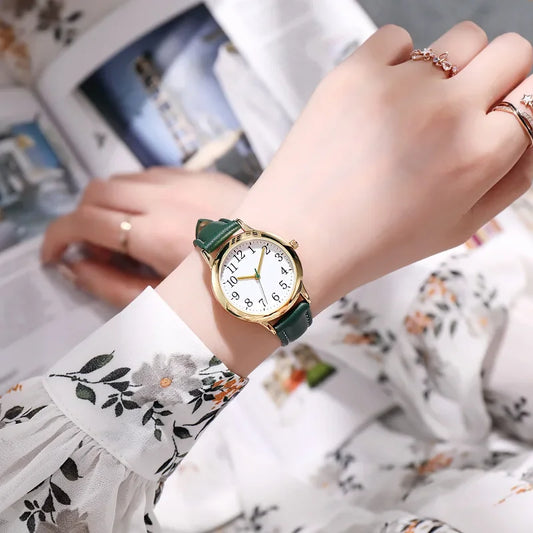 Women Quartz Watch Easy To Read Arabic Numerals Simple Dial PU Leather Strap Lady Candy Color Reloj De Mujer Montre Femme