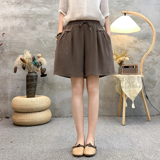 Plus sizeIce Silk Elastic Waist Wide-Leg Shorts Female Summer High Waist Drape Korean Casual Loose Soft Women's Shorts