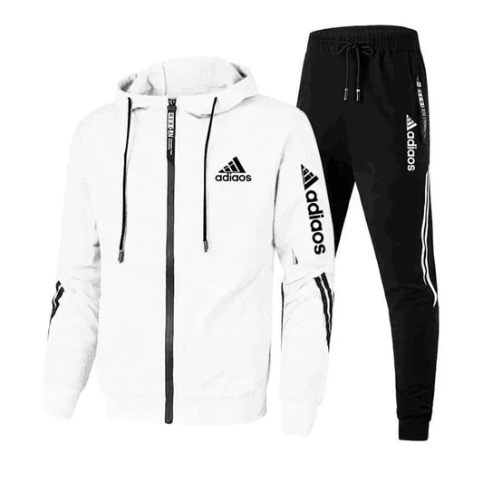 Men's casual sports and fitness set, Spring and Autumn outdoor fashion hooded zipper jacket + jogging pants two-piece set