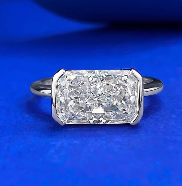 Vintage style broken ice cut 925 silver ring 7 * 11 high carbon diamond cube candy INS diamond ring light luxury gift