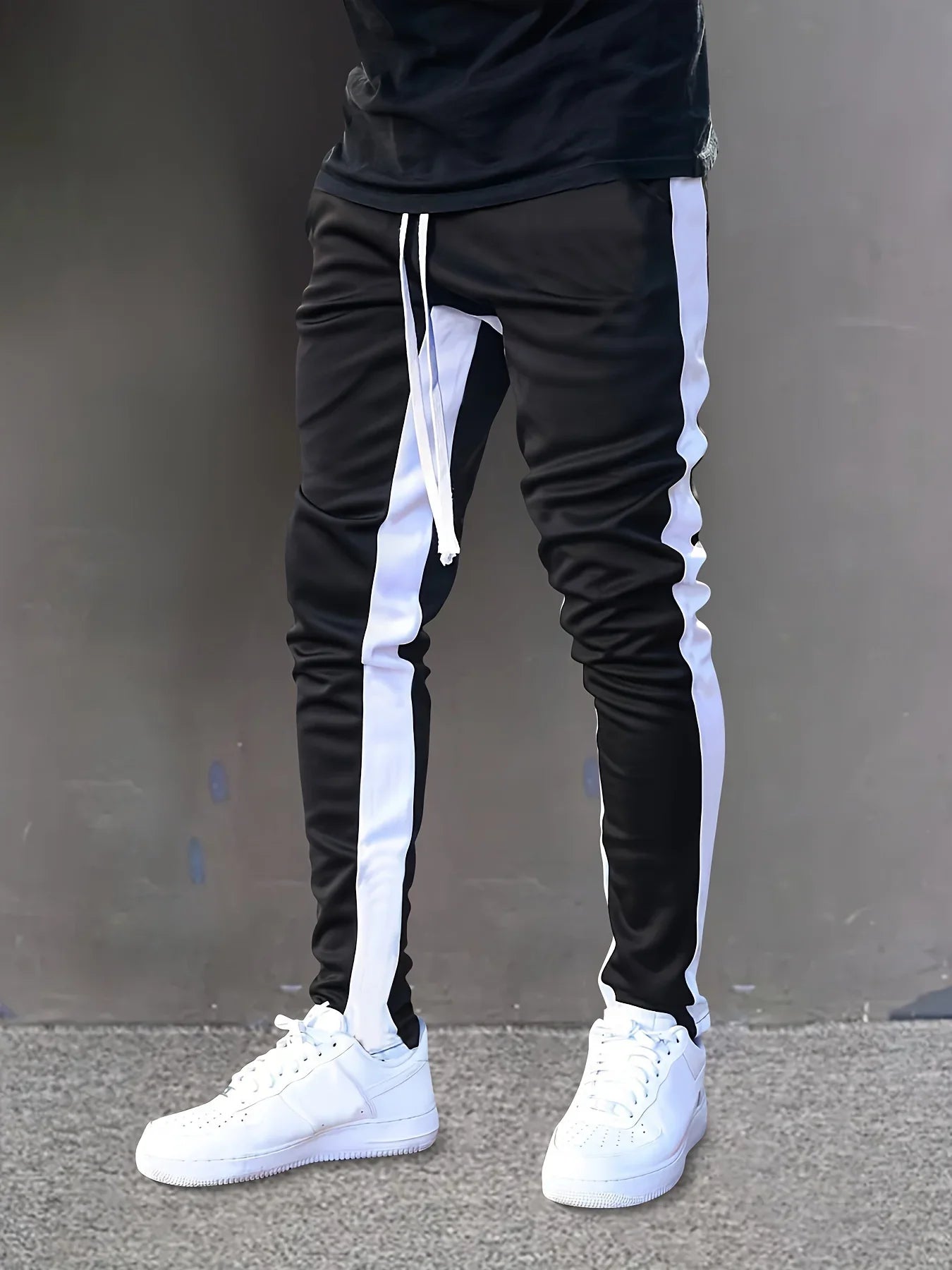 Men's color-block design jogging bottoms, men's casual stretch waist drawstring sweatpants spring and autumn sweatpants