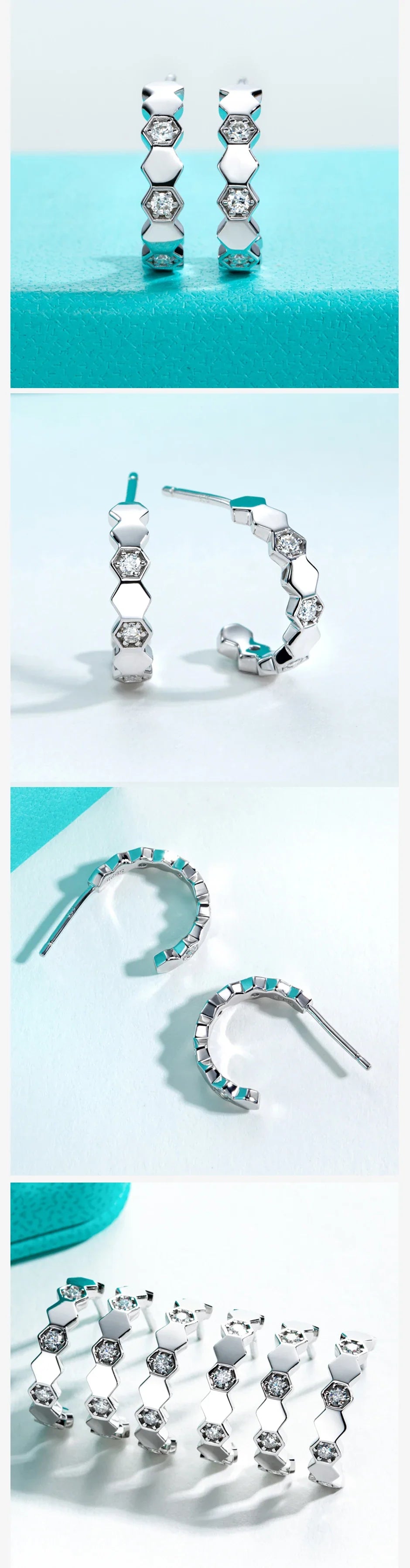 Moissanite Honeycomb Hoop Earrings 925 Sterling Silver D Color VVS1 Created Diamond Huggie Earrings For Women Jewelry
