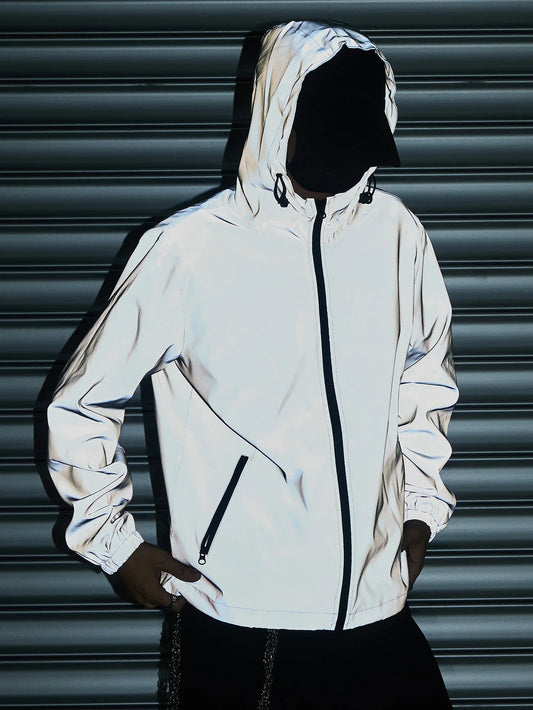 Night Reflective Clothes Spring New Men's Hooded Jacket Outdoor Run Casual Windproof Coat Couples Hip-hop Streetwear S-5XL