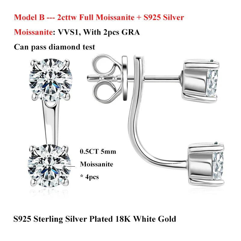 2 Stone Pear Cut Moissanite Stud Earrings for Women S925 Silver 2cttw All Lab Diamond Earring Pierced Ear Fine Jewelry Gift