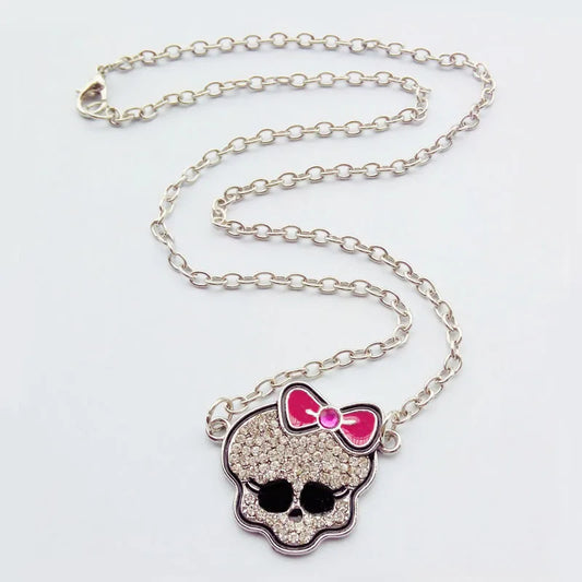 Sweet and Cool Style Fashionable Personality Bow Tie Rhinestone Skull Necklace Spicy Girl Style Niche High-quality Pendant