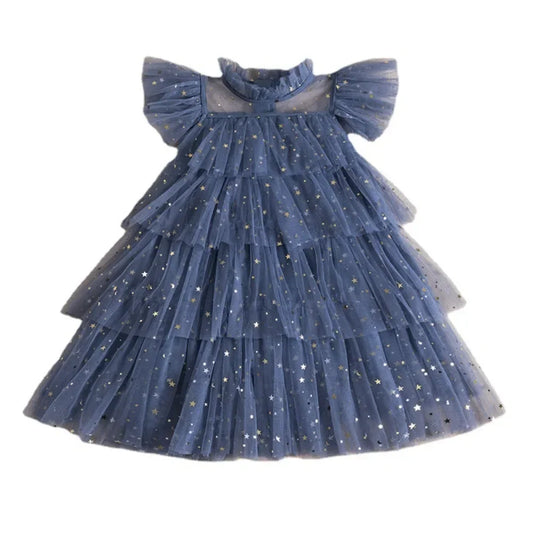 Summer Sweet and Cute Children's Clothing Sequin Decoration Mesh Cake Dress Birthday Party Girls' Dress New Year