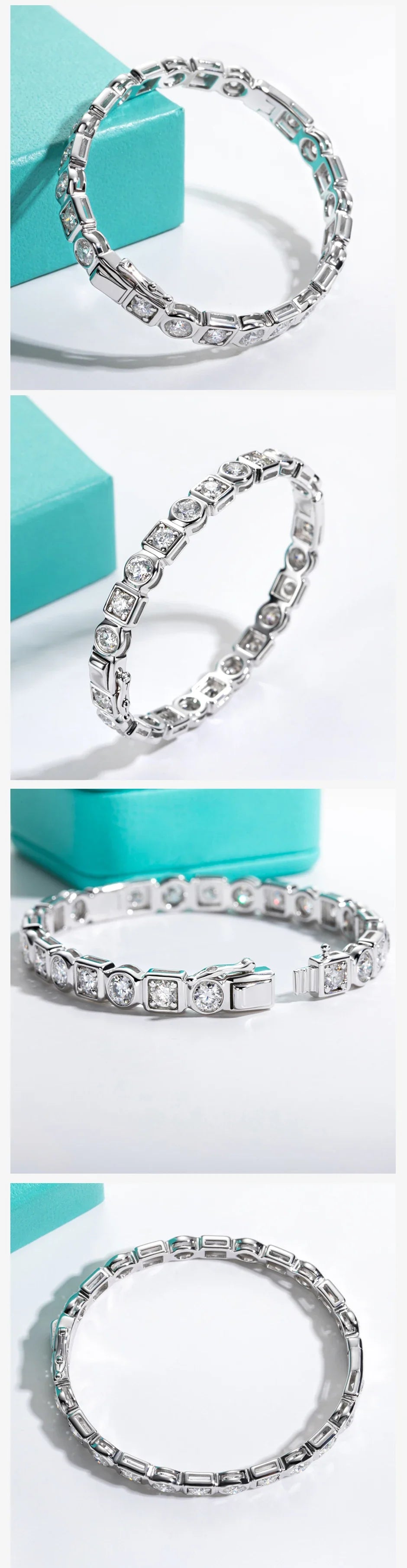 4.5mm D Color Moissanite Diamond Luxurious Silver Bracelet 18K White Gold Plated Bezel Bangles For Woman Jewelry Gifts