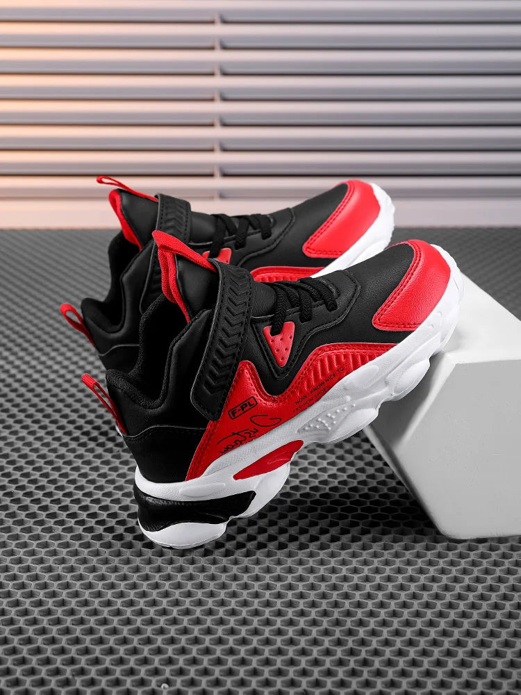 A pair of children's four-season leather upper high-top sports shoes, wear-resistant casual shoes, size 28-38,YX-024